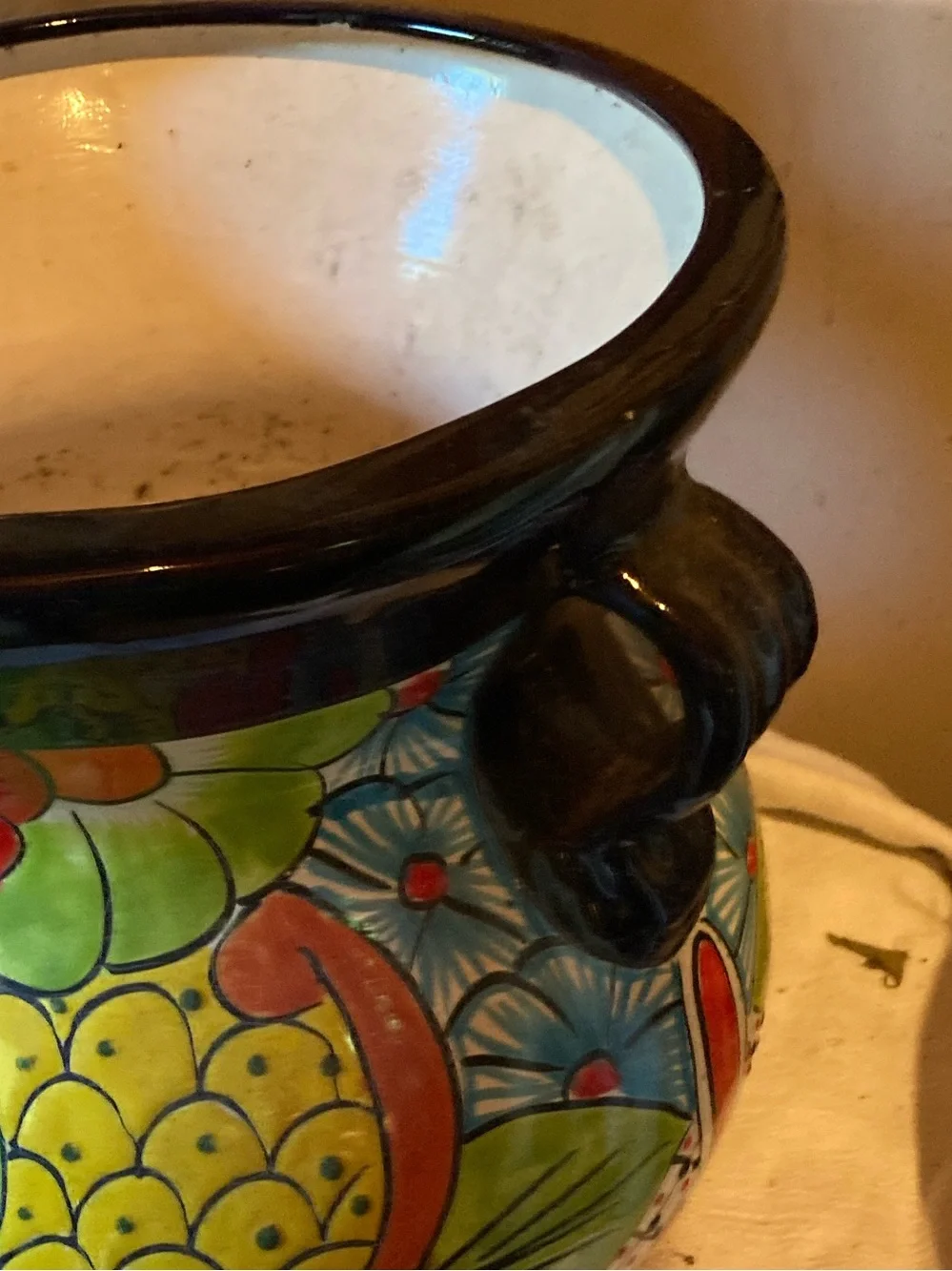 Hand Painted Handled Flower Pot Made in Mexico 12” Tall GORGEOUS
